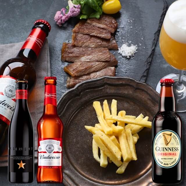 ビール 3本 おつまみ ギフト トリュフ国産ポテト バドワイザー イネディット ギネス エクストラスタウト 330 ml