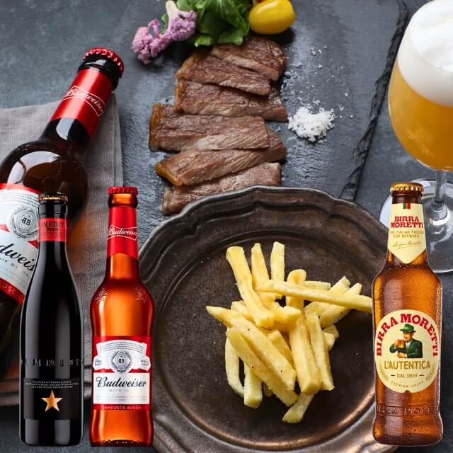 ビール 3本 おつまみ ギフト トリュフ国産ポテト バドワイザー イネディット モレッティ 330 ml