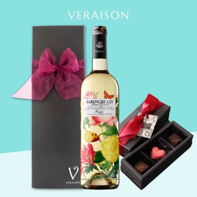 白ワイン チョコ3コ ギフト バロン・ド・レイ ブランコ・セミドゥルセ 750 ml 1本リボン化粧箱