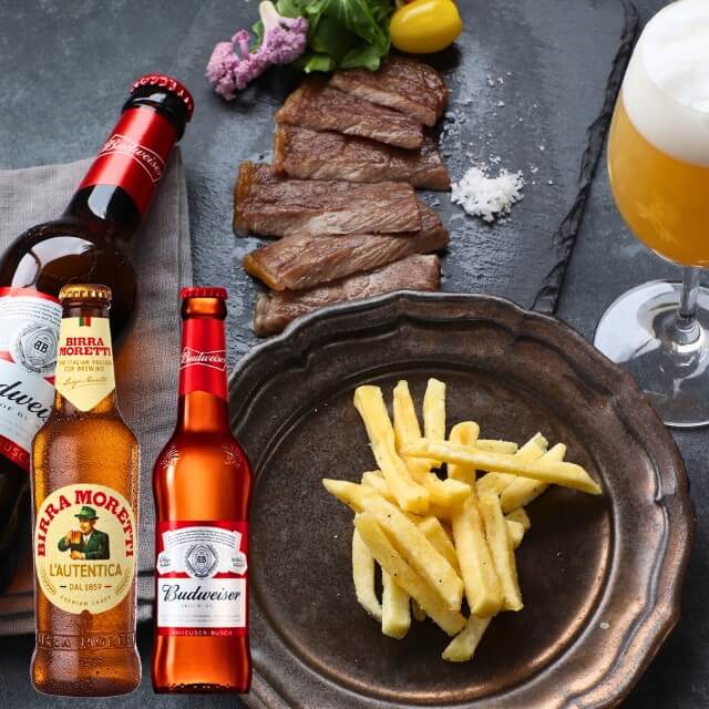 ビール 2本 おつまみ ギフト トリュフ国産ポテト バドワイザー モレッティ 330 ml