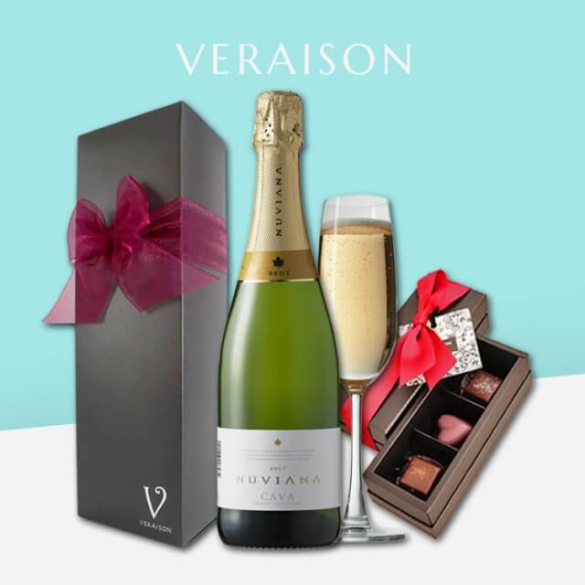 スパークリング ワイン チョコレート ギフト ヌヴィアナ・カヴァ 750 ml ボンボンショコラ リボンギフト化粧箱