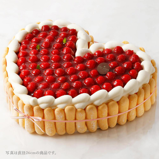 最高級洋菓子 特注ハート型シュス木苺 チーズケーキ14 cm(HappyBirthdayプレートセット)