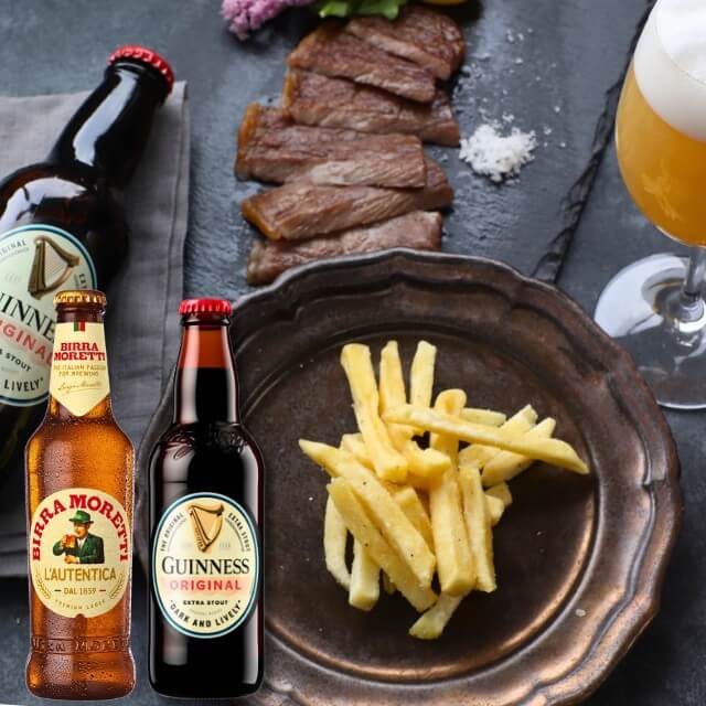 ビール 2本 おつまみ ギフト トリュフ国産ポテト モレッティ ギネス エクストラスタウト 330 ml