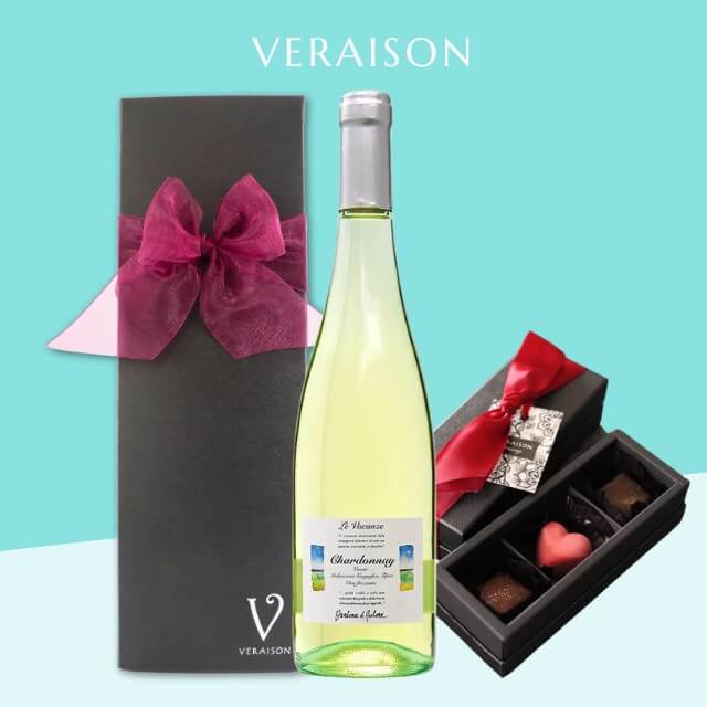 白ワイン ギフト レ・ヴァカンツェ・シャルドネ・フリッツァンテ 750 ml 1本 チョコ3コ リボン化粧箱