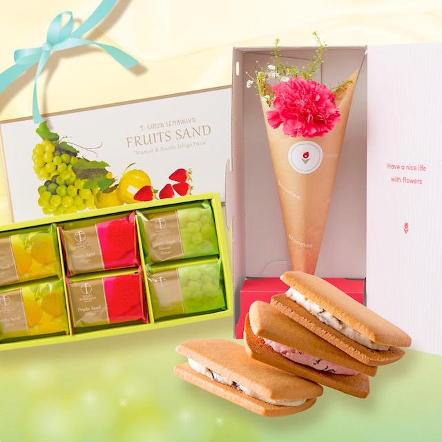銀座千疋屋フルーツサンドお花付きギフト