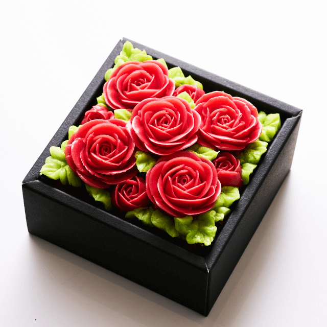 食べられるお花のミニボックスケーキ【アニバーサリー/シャイニングレッド】