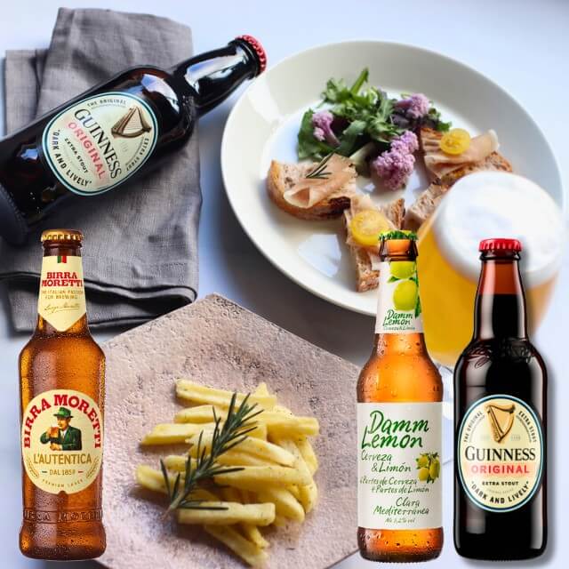 ビール 3本 おつまみ ギフト ローズマリー国産ポテト モレッティ ギネス エクストラスタウト ダムレモン 330 ml