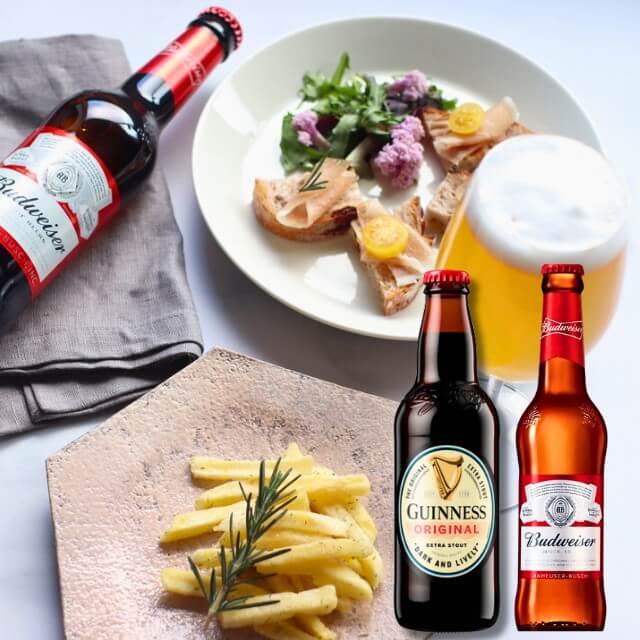 ビール 2本 おつまみ ギフト ローズマリー国産ポテト バドワイザー ギネス エクストラスタウト 330 ml