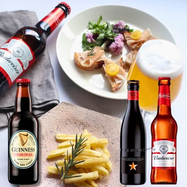 ビール3本 おつまみ ギフト ローズマリー国産ポテト バドワイザー イネディット ギネス エクストラスタウト 330 ml